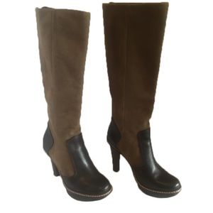BCBG Camel Suede & Brown Leather Boots